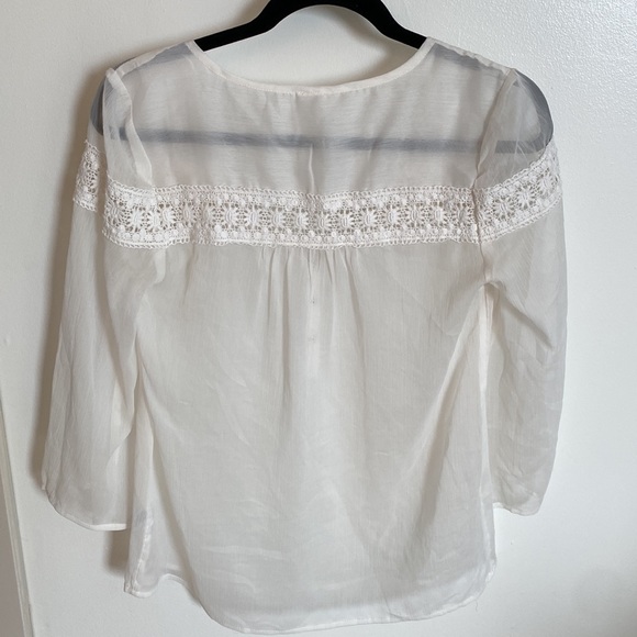 Sheer Creamy White Boho Peasant Top - S - Picture 2 of 4